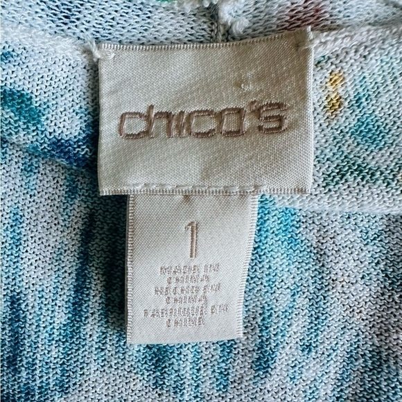 Women’s Cardigan Multicolored Geometric Print Duster CHICO’S Knit Open Front Top - Picture 7 of 7